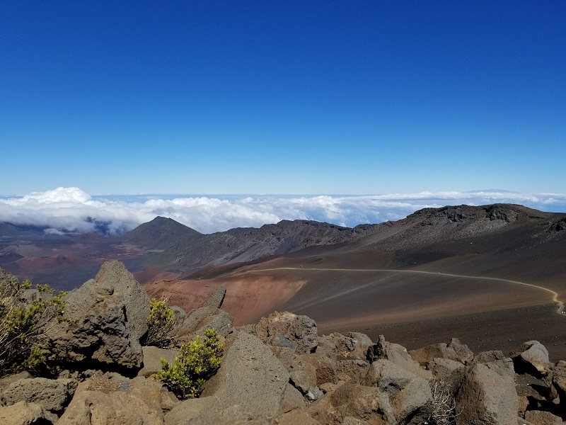 View at the Haleakalā summit. You can see the sliding sands trail into the crater.