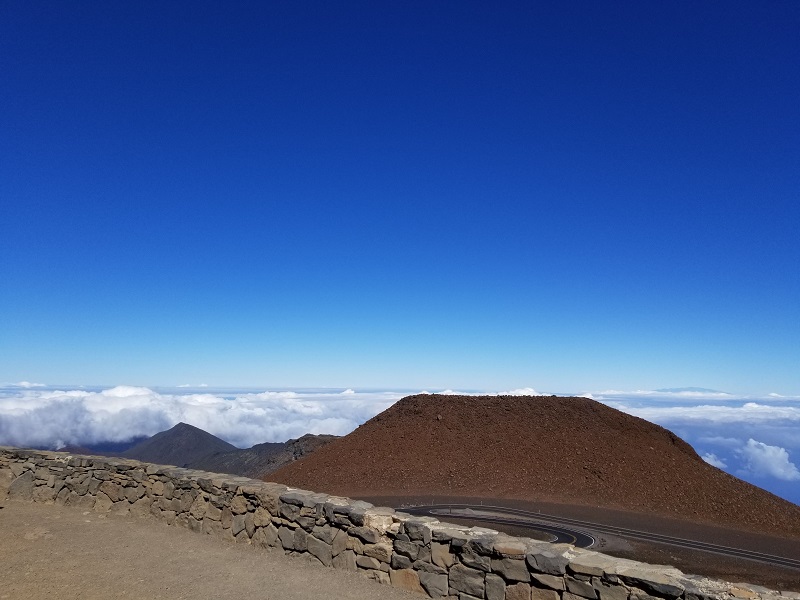 View at the Haleakalā summit. You can see the volcano at Big Island in the distance.