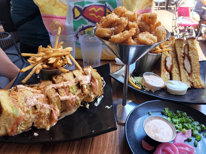 From right to left: Lava Lava Spicy Chicken Sandwich, Lava Lava Shrimp, Lobster & Crab Stuffed Grilled Cheese.