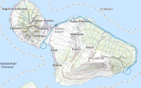 Driving route of Road to Hana.